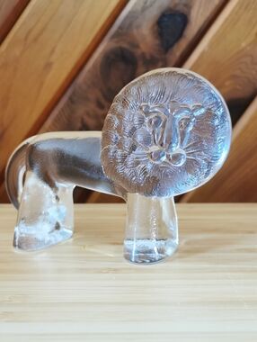 Vintage Kosta Boda Sweden Art Glass Lion Figurine – Mid Century Modern Clear Gla